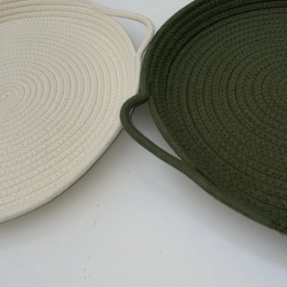 Woven Rope Tray 1 Large Cream 1 Large Green Boho Minimalist 15 Inch Double Hand